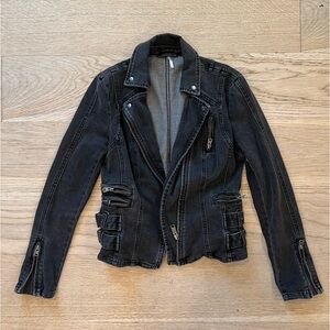 Free People Black Denim Biker Jacket
